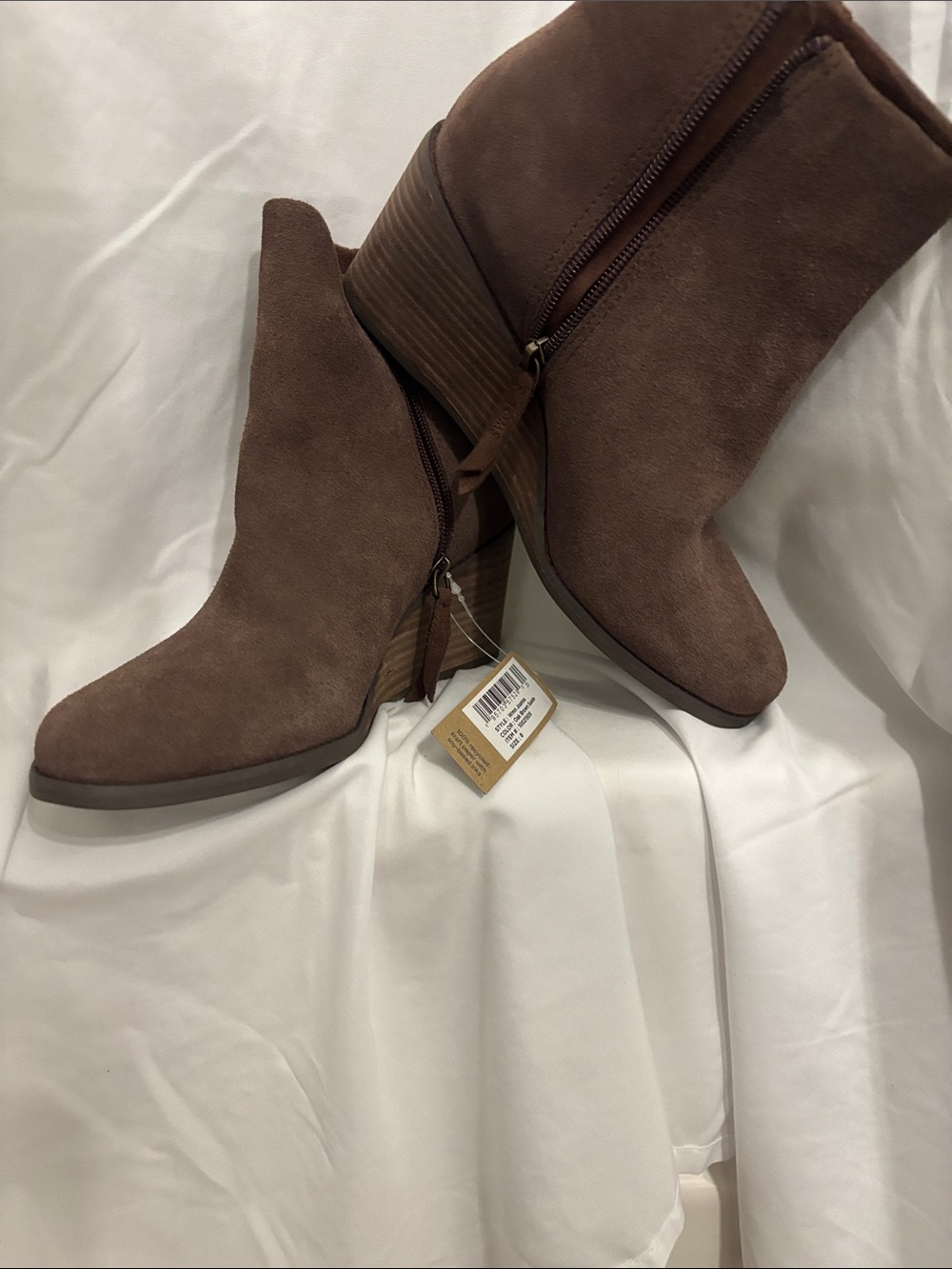 Toms Taupe Suede Stacked Heel Ankle Boots